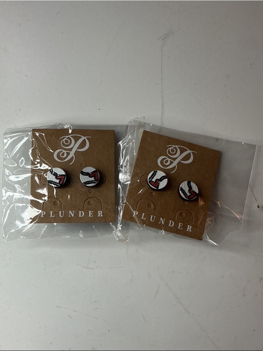 2 Plunder White and Red Heart Baseball Stud Earrings NWT Set of Two - Picture 2 of 6
